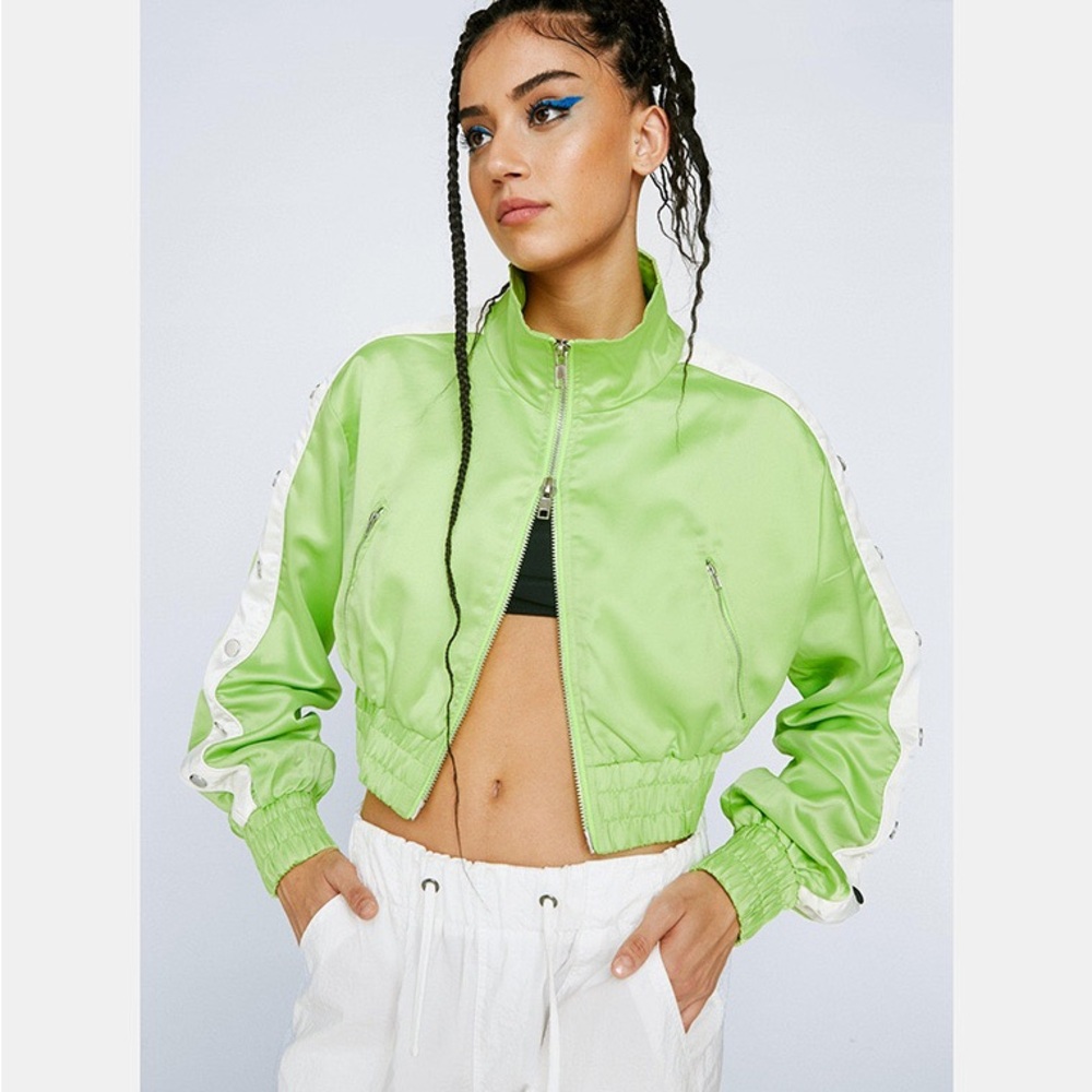 Nasty Gal Lime Green Satin Cropped Jacket